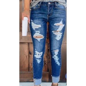 Dark Blue Skinny Ripped Jeans